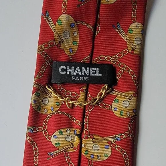 CHANEL Men's Vintage Tie 100% Silk Made in Italy Red Painters Palette Authentic